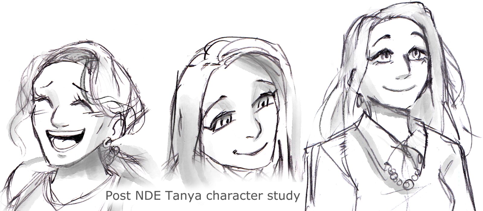 Post-NDE character study of Tanya, three expressions
